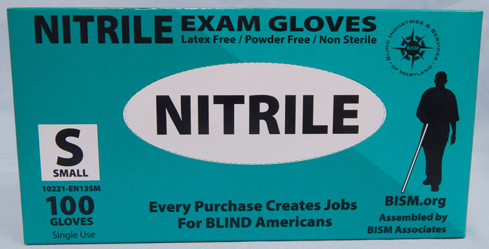 BISM Brand nitrile gloves in teal box - small size